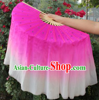 Top Grade Chinese Folk Dance Folding Fans Yangko Dance Rosy and White Silk Ribbon Fan for Women