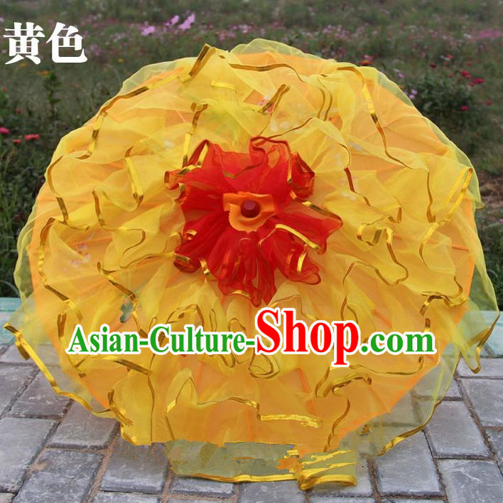 Top Grade Chinese Folk Dance Yellow Umbrella Yangko Dance Classical Dance Silk Umbrella for Women