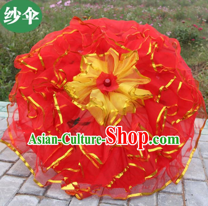 Top Grade Chinese Folk Dance Red Umbrella Yangko Dance Classical Dance Silk Umbrella for Women