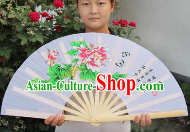 Chinese Handmade Folk Dance Folding Fans Yangko Dance Printing Peony Tai Chi Red Fan for Women