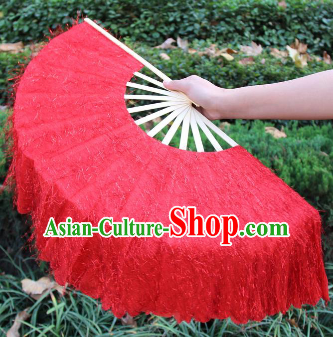 Chinese Handmade Folk Dance Red Folding Fans Yangko Dance Classical Dance Fans for Women