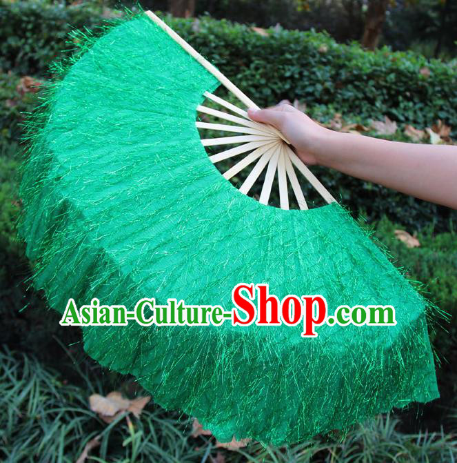 Chinese Handmade Folk Dance Green Folding Fans Yangko Dance Classical Dance Fans for Women