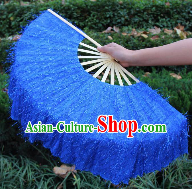 Chinese Handmade Folk Dance Royalblue Folding Fans Yangko Dance Classical Dance Fans for Women