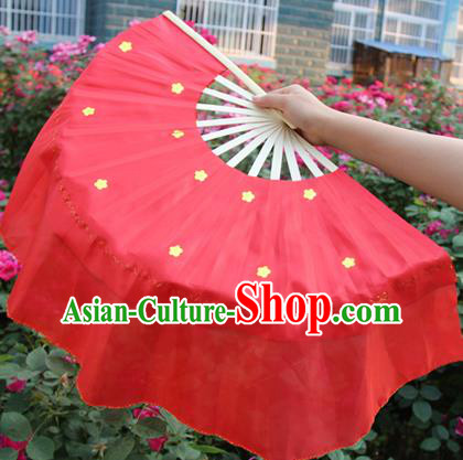 Chinese Handmade Folk Dance Red Silk Folding Fans Yangko Dance Classical Dance Fans for Women