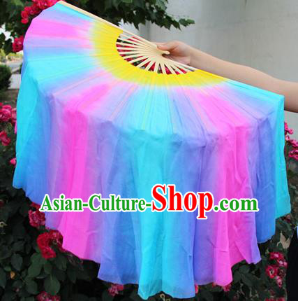 Chinese Handmade Folk Dance Colorful Silk Folding Fans Yangko Dance Classical Dance Fans for Women