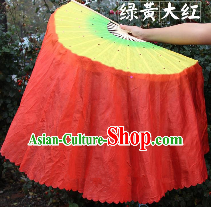 Chinese Handmade Folk Dance Red Ribbon Folding Fans Yangko Dance Classical Dance Fans for Women