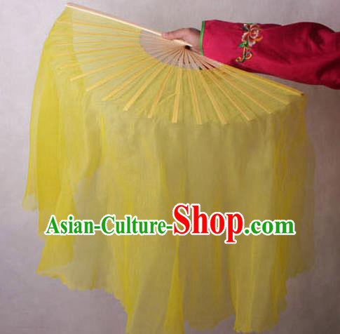 Chinese Handmade Folk Dance Yellow Ribbon Folding Fans Yangko Dance Classical Fans for Women