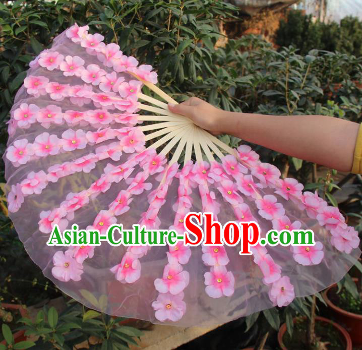 Chinese Handmade Folk Dance Folding Fans Yangko Dance Classical Dance Peach Blossom Fans for Women