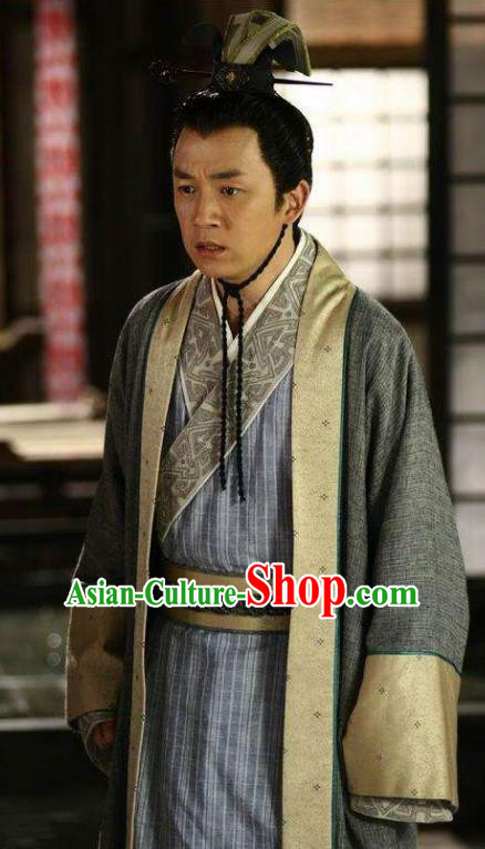 Ancient Chinese Han Dynasty Official Scholar Jiao Zhongqing Replica Costume for Men