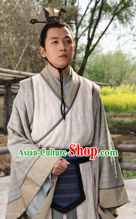 Ancient Chinese Han Dynasty Scholar Nobility Childe Jiao Zhongqing Replica Costume for Men