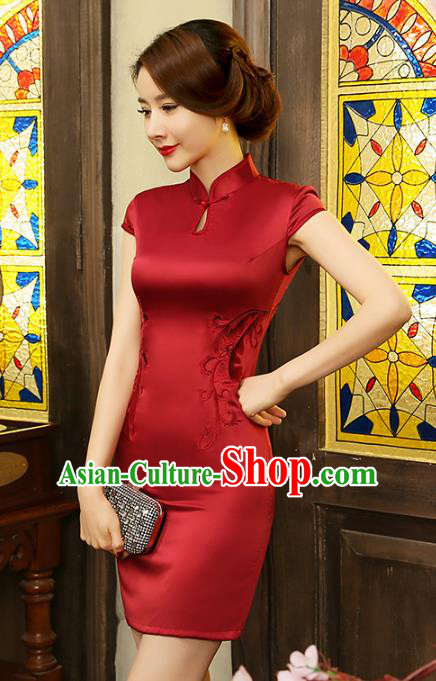 Top Grade Chinese National Costume Elegant Red Silk Cheongsam Tang Suit Qipao Dress for Women