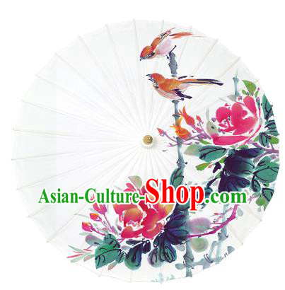 Chinese Handmade Paper Umbrella Folk Dance Painting Flowers Birds Oil-paper Umbrella Yangko Umbrella