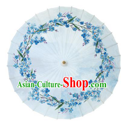 Chinese Handmade Paper Umbrella Folk Dance Printing Blue Flowers Oil-paper Umbrella Yangko Umbrella