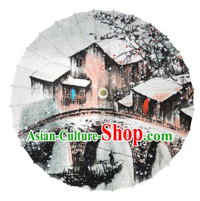 Chinese Handmade Paper Umbrella Folk Dance Painting Jiangnan Winter Scenery Oil-paper Umbrella Yangko Umbrella