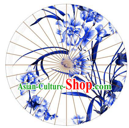 Chinese Traditional Paper Umbrella Folk Dance Painting Blue Orchid Oil-paper Umbrella Handmade Umbrella