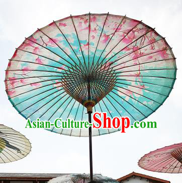 Chinese Traditional Artware Paper Umbrella Folk Dance Painting Peach Blossom Green Oil-paper Umbrella Handmade Umbrella
