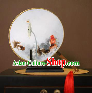 Chinese Traditional Circular Fans Handmade Printing Goldfish Round Fan China Ancient Palace Dance Fans