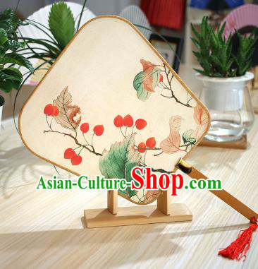 Chinese Traditional Printing Berry Fans Handmade Square Fan China Ancient Palace Dance Fans