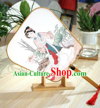 Chinese Traditional Printing Servant Girl Fans Handmade Square Fan China Ancient Palace Dance Fans