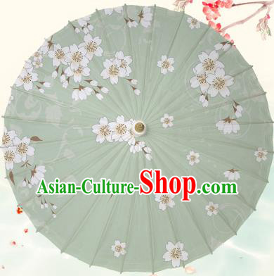 Chinese Traditional Artware Green Paper Umbrella Classical Dance Printing Peach Blossom Oil-paper Umbrella Handmade Umbrella
