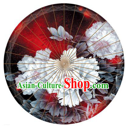 Chinese Traditional Artware Painting White Peony Paper Umbrella Classical Dance Oil-paper Umbrella Handmade Umbrella