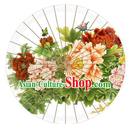 Chinese Traditional Artware Painting Peony Paper Umbrella Classical Dance White Oil-paper Umbrella Handmade Umbrella