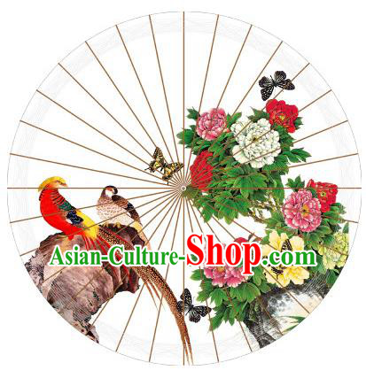 Chinese Traditional Artware Painting Golden Pheasant Peony Paper Umbrella Classical Dance Oil-paper Umbrella Handmade Umbrella
