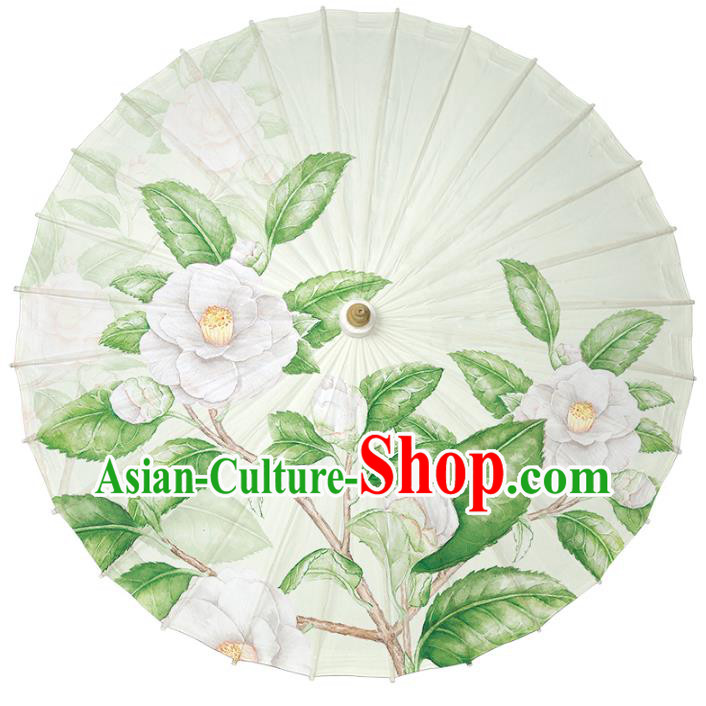 Chinese Traditional Artware Paper Umbrella Classical Dance Umbrella Printing White Camellia Oil-paper Umbrella Handmade Umbrella