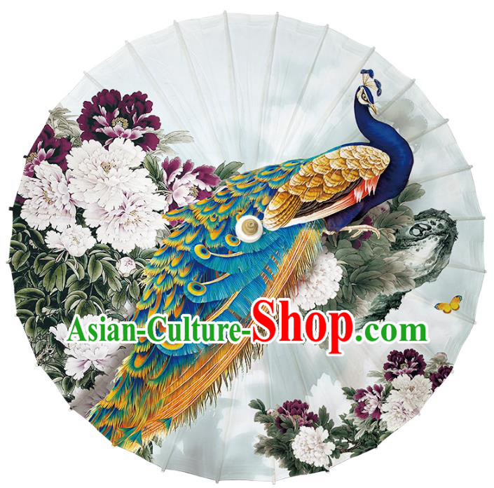 Chinese Traditional Artware Paper Umbrella Classical Dance Umbrella Printing Peacock Peony Oil-paper Umbrella Handmade Umbrella