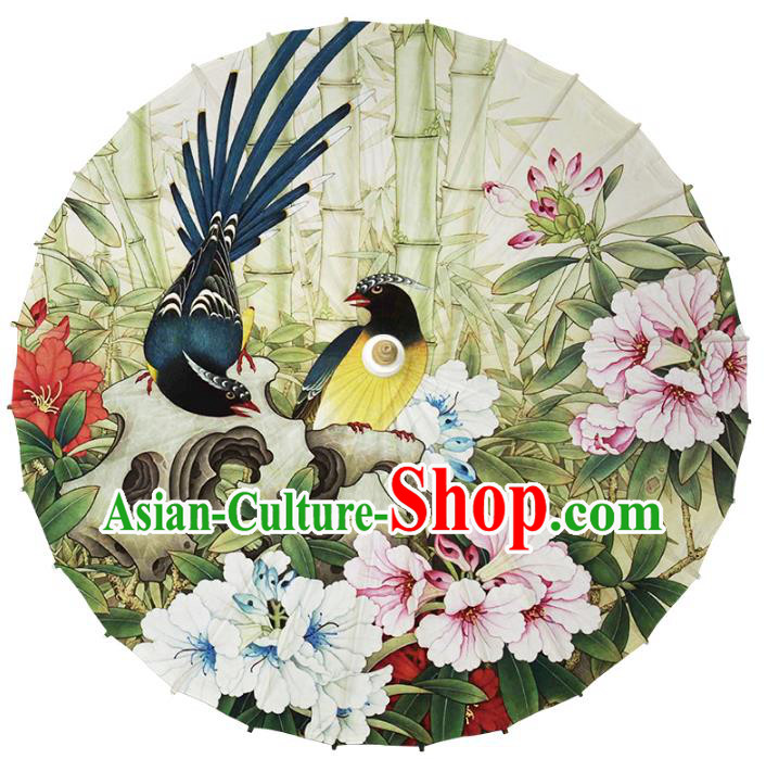 Chinese Traditional Artware Paper Umbrella Classical Dance Umbrella Printing Flowers Birds Oil-paper Umbrella Handmade Umbrella