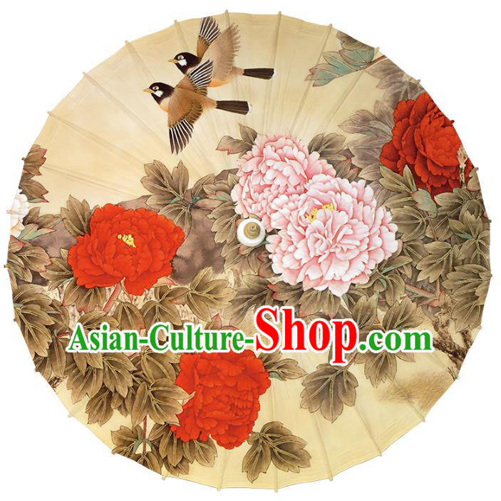 Chinese Traditional Artware Paper Umbrella Classical Dance Umbrella Printing Peony Birds Oil-paper Umbrella Handmade Umbrella