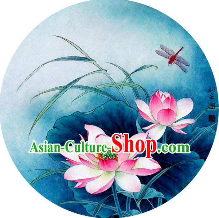 Chinese Traditional Artware Paper Umbrellas Printing Lotus Blue Oil-paper Umbrella Handmade Umbrella