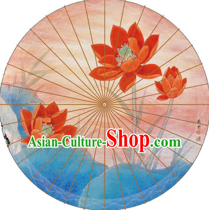 Chinese Traditional Artware Paper Umbrellas Printing Lotus Pink Oil-paper Umbrella Handmade Umbrella