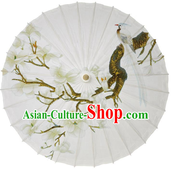 Chinese Traditional Artware Paper Umbrellas Printing White Mangnolia Magpie Oil-paper Umbrella Handmade Umbrella