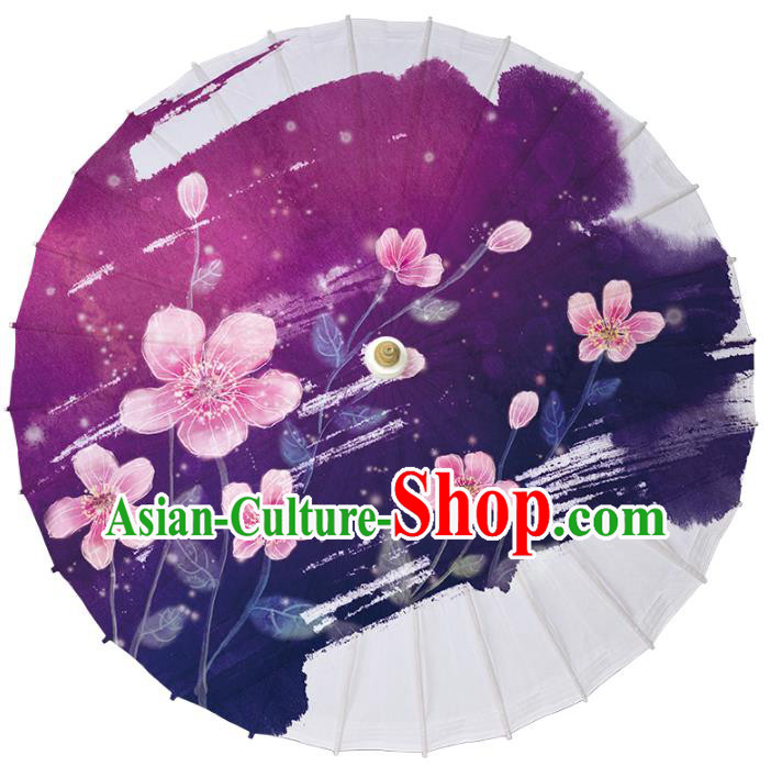 Chinese Traditional Artware Dance Umbrella Printing Flowers Purple Paper Umbrellas Oil-paper Umbrella Handmade Umbrella