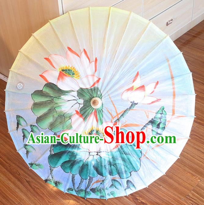 Chinese Traditional Artware Dance Umbrella Printing Lotus Blue Paper Umbrellas Oil-paper Umbrella Handmade Umbrella