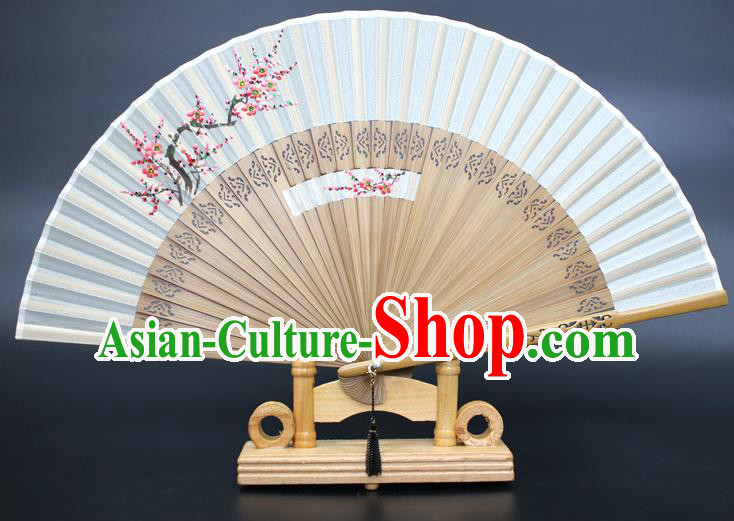 Chinese Traditional Artware Handmade Folding Fans Printing Plum Blossom Silk Fans Accordion