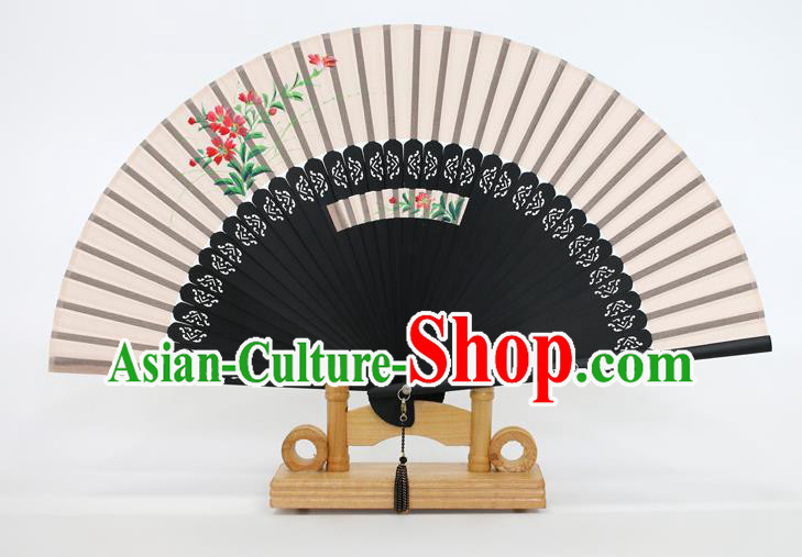 Chinese Traditional Artware Handmade Folding Fans Printing Flowers Silk Fans Accordion