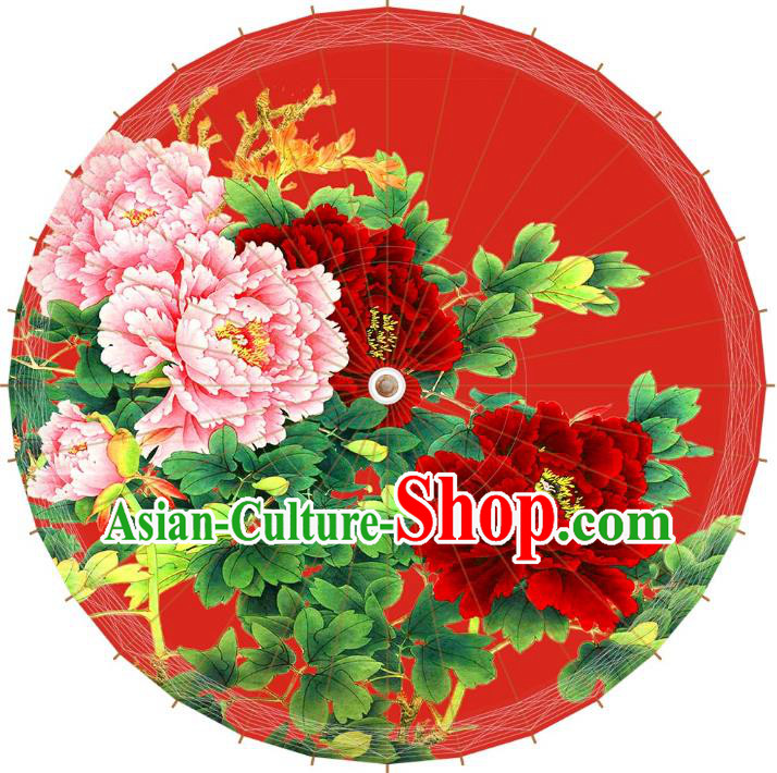 Chinese Traditional Artware Red Paper Umbrellas Printing Peony Wedding Oil-paper Umbrella Handmade Umbrella