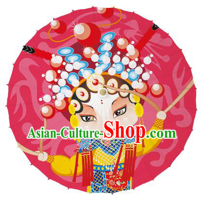 Chinese Traditional Artware Red Paper Umbrellas Printing Peking Opera Magic Warriors Oil-paper Umbrella Handmade Umbrella