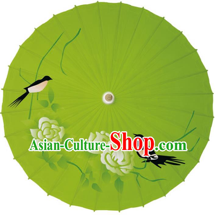 Chinese Traditional Artware Dance Umbrella Printing Peony Birds Paper Umbrellas Green Oil-paper Umbrella Handmade Umbrella