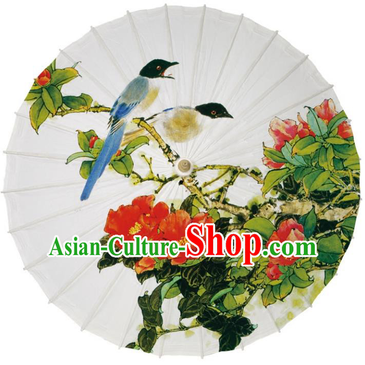 Chinese Traditional Artware Dance Umbrella Printing Peony Birds Paper Umbrellas Oil-paper Umbrella Handmade Umbrella