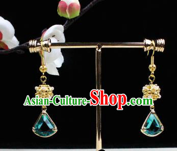 Chinese Handmade Classical Accessories Green Crystal Earrings Hanfu Eardrop for Women