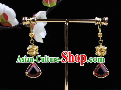 Chinese Handmade Classical Accessories Red Crystal Earrings Hanfu Eardrop for Women