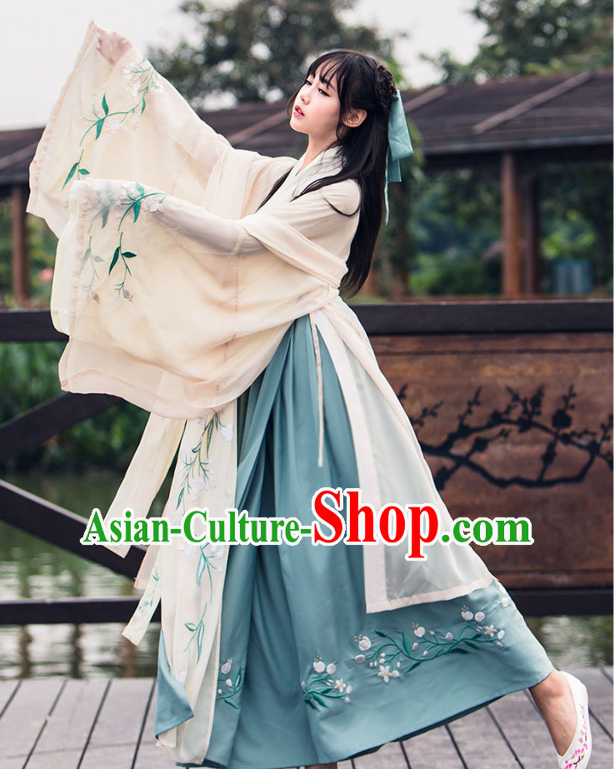 Chinese Classical Dance Water Sleeve Wide Sleeve Hanfu Dress Clothing Complete Set for Women