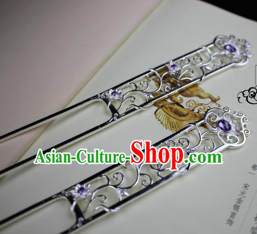 Chinese Handmade Classical Hair Accessories Hairpin Purple Crystal Hair Stick Hanfu Hairpins for Women