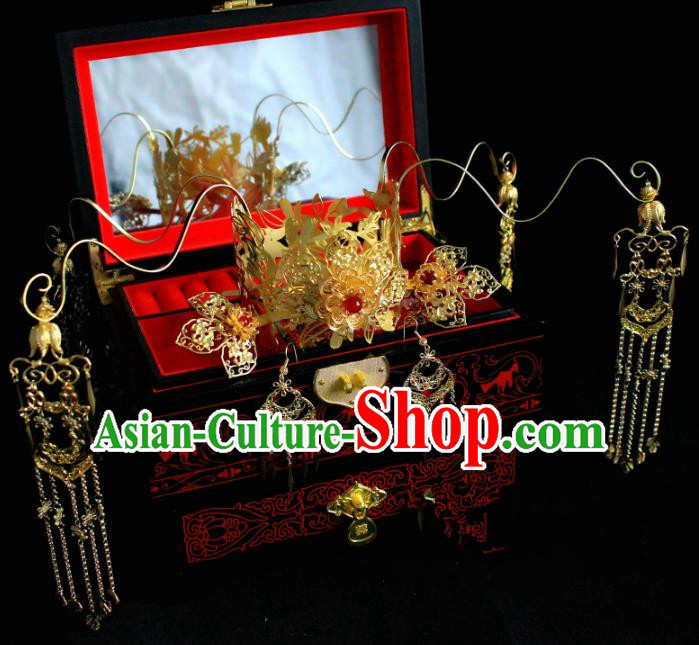 Chinese Handmade Classical Hair Accessories Hairpin Hair Stick Hanfu Golden Phoenix Coronet for Women
