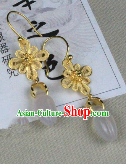 Chinese Handmade Classical Accessories Golden Flowers Earrings Hanfu Eardrop for Women