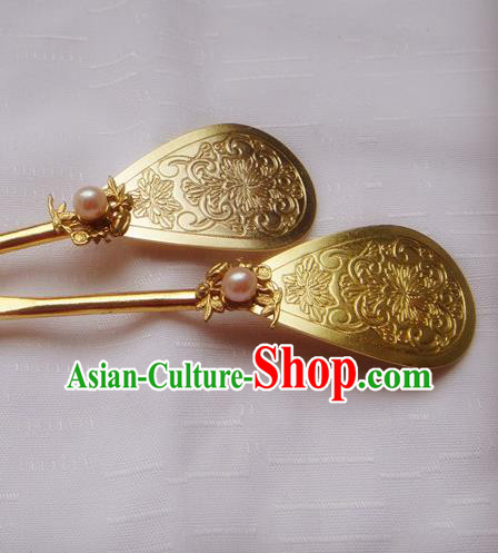 Chinese Handmade Classical Hair Accessories Hairpin Hair Stick Hanfu Golden Hairpins for Women