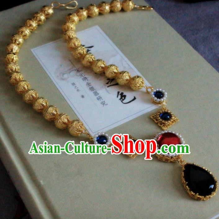 Chinese Handmade Classical Accessories Princess Golden Necklace Hanfu Necklet for Women